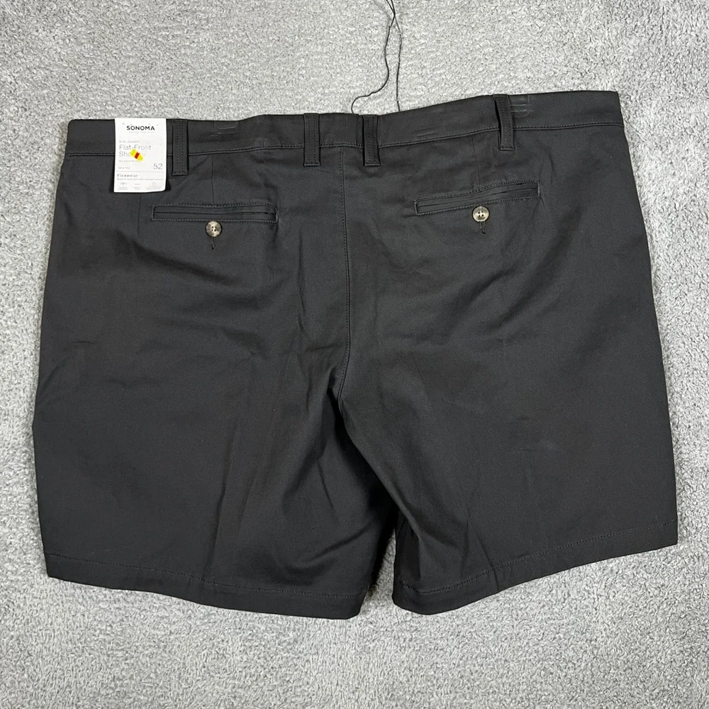 Sonoma Flat-Front Shorts Mens 52 Black‎ New Flexwear 9-in Inseam Cotton Stretch
